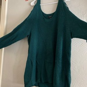 Tree green open shoulder sweater